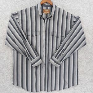 Walls Shirt Mens 2XL Black Gray Striped Western Ranch Wear Long Sleeve Cotton